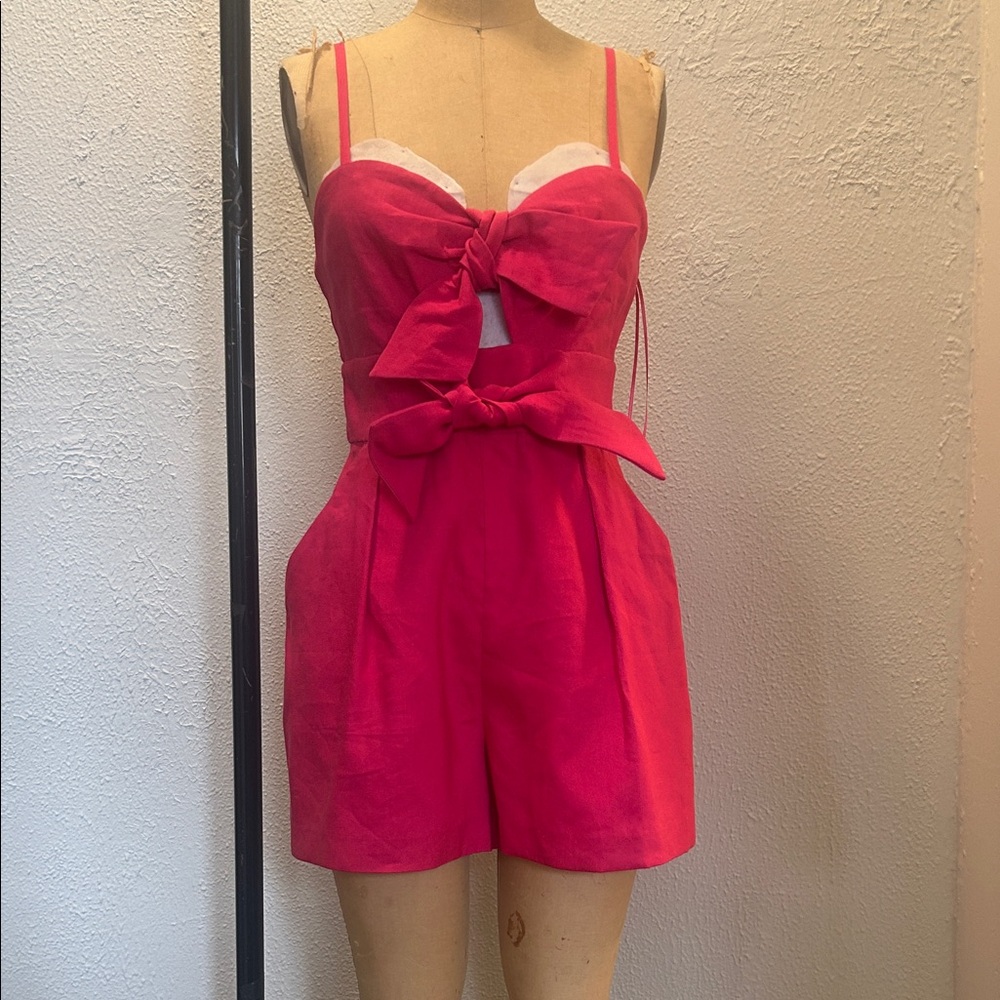 Milly Vibrant Pink Sleeveless Romper with Bow Detail